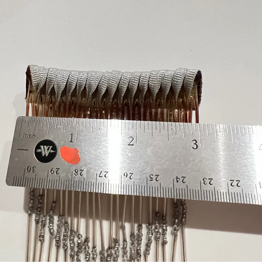 Chic Hair Comb Silver Ribbon with Glass-Beaded Design Bridal Wedding 3x5